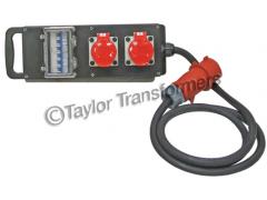 415V 2 X 16A MCB PROTECTED RUBBER DISTRIBUTION SPLITTER BOX WITH 32A INPUT PLUG